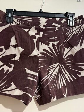 Trina Turk Brown and Cream Tropical Print High-Waist Shorts